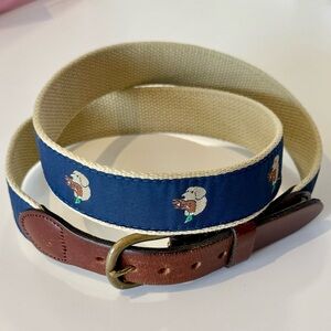 🦆Vintage Leather Man Ltd. Needlepoint Canvas & Leather Belt Lab/Duck Print Sz 38